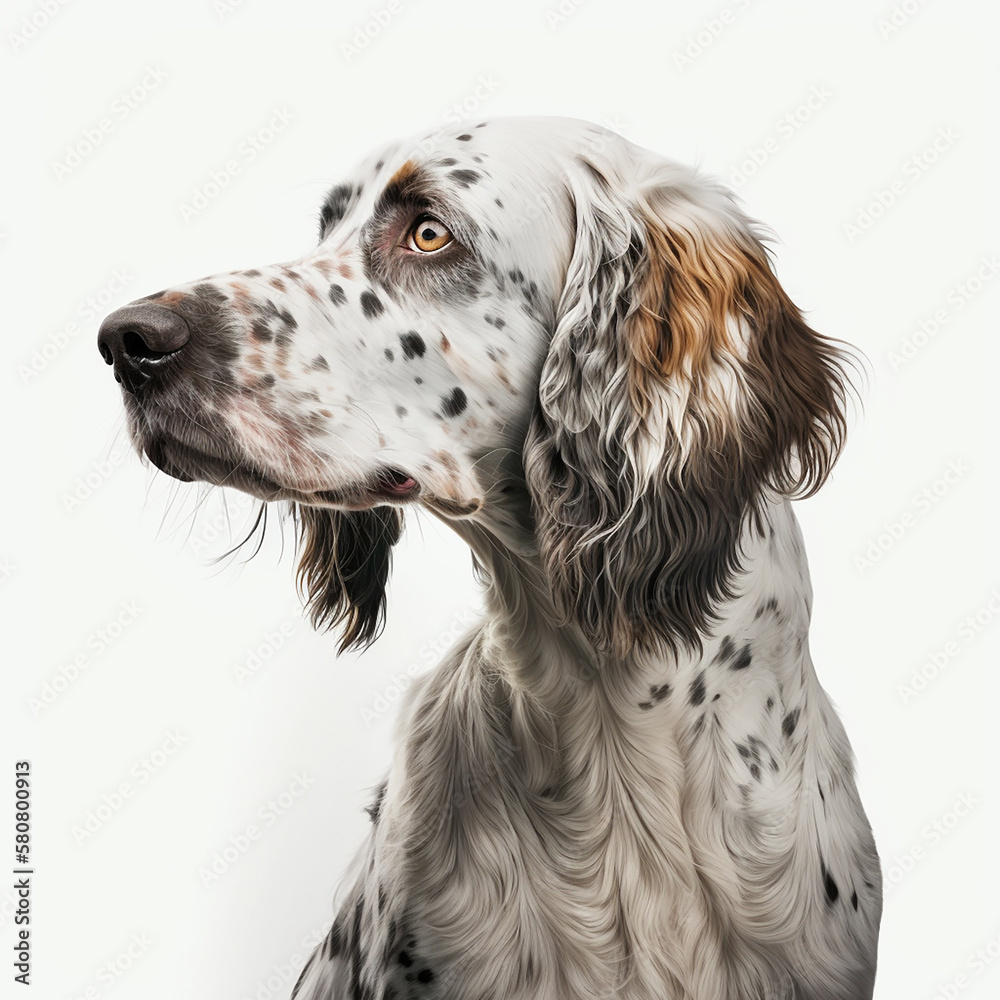 Beautiful dog breed English Setter portrait isolated on white close-up, lovely home pet, ai generative Beautiful dog breed English Setter portrait isolated on white close-up, lovely home pet, ai generative