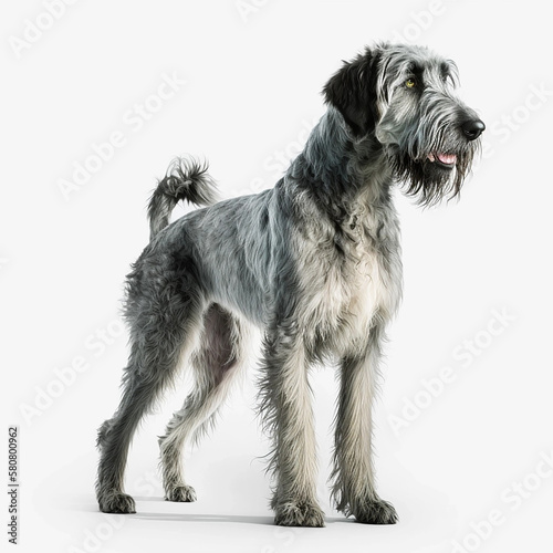 Big bearded dog breed Irish wolfhound portrait isolated on white close-up, largest dog breed
