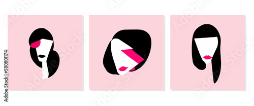 Set creative shapes design graphics with geometric shapes. abstract geometric face minimalism. girl or woman silhouette cubism.
