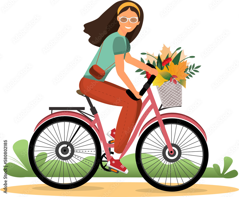 Φωτογραφία Young woman riding a city by bicycle, healthy lifestyle concept, urban environme