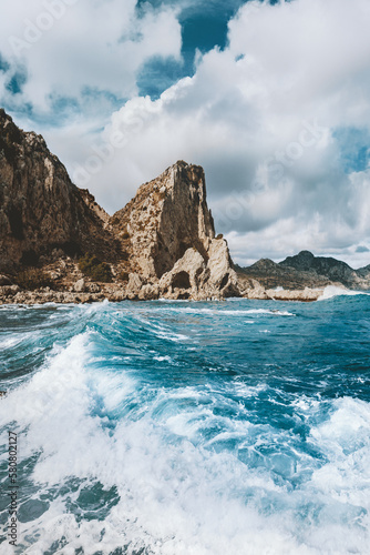 Rhodes island blue sea and rocks landscape nature in Greece travel destinations beautiful scenic view summer season