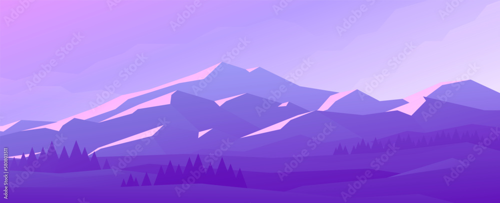 Εκτύπωση καμβά Horizontal widescreen illustration of nature with mountain view.