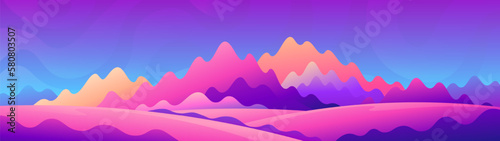Colorful abstract geometric mountains. Fantasy widescreen natural landscape.