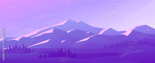 Horizontal widescreen illustration of nature with mountain view.