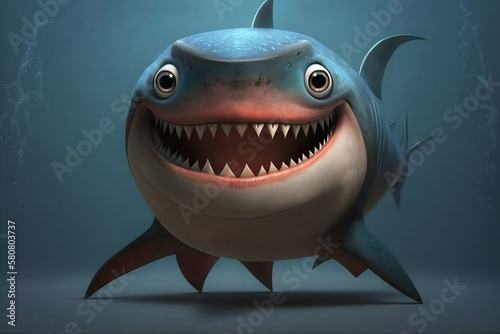 Funny shark in cartoon style  AI generated 