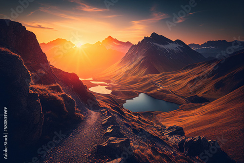 Scenic sunrise in the high mountains of the alpes generative ai © Tohamina