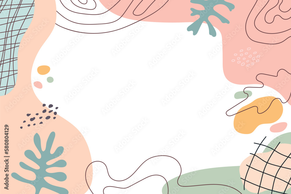 Minimal stylish abstract pastel background. Hand drawn various geometric organic shapes, lines, spots, drops, curves. Template for social media stories, branding, banners. Vector illustration