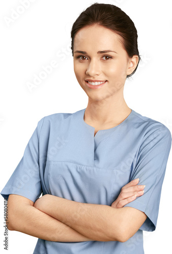 Female healthcare worker wearing scrubs © BillionPhotos.com