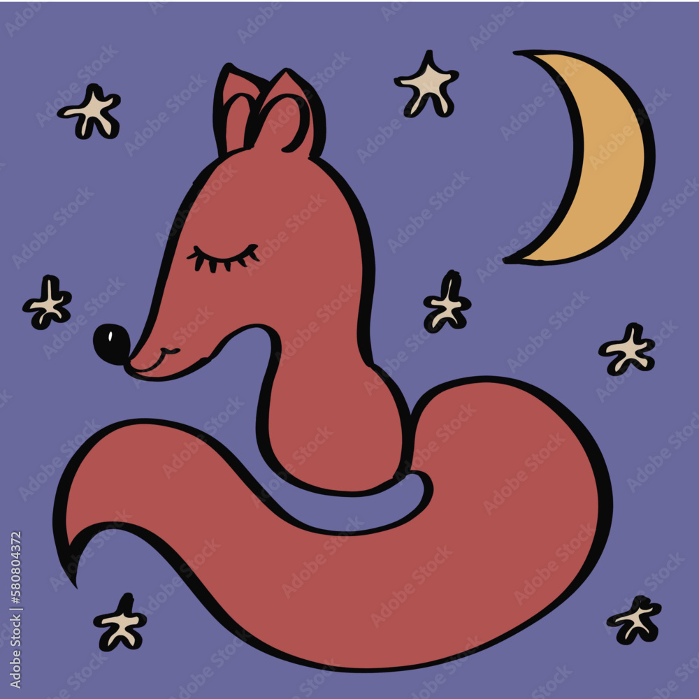 fox sleeps linear drawing wild red animal lives in the forest sleeps in a hole fox sleeps linear drawing wild red animal lives in the forest sleeps in a hole