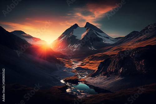 Scenic sunrise in the high mountains of the alpes generative ai