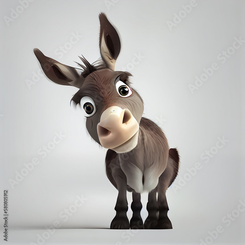 Adorable cartoon baby Donkey character isolated on white background. Generative AI
