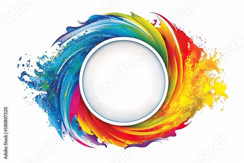 Colorful cartoon wave with empty white circle frame with space for text. Creative liquid ocean waves background