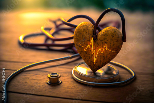 Ai generated image of stethoscope with heart with medical concept