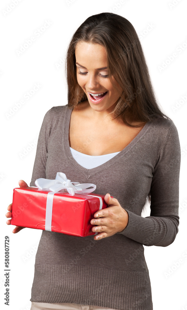Portrait of a Surprised Woman Holding Gift Portrait of a Surprised Woman Holding Gift