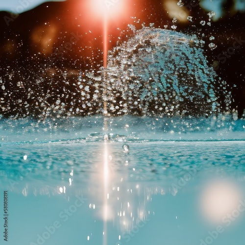 Water splash and sunlight. Summer background with Generative AI