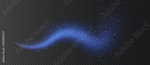Magic blue wind png festive isolated on transparent background. Blue comet png with sparkling stars and dust.