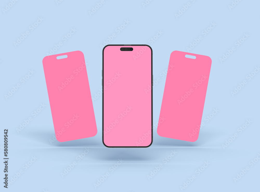 Phone 14 pro mockup and some separated screens floating. ui ux app concept. 3d render Phone 14 pro mockup and some separated screens floating. ui ux app concept. 3d render
