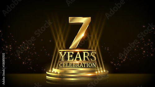 7 years Celebration Golden Jubilee Award Graphics Background. Entertainment Spot Light Hollywood Template  Luxury Premium Corporate Abstract Design Template Banner Certificate.  photo