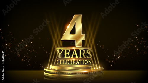 4 years Celebration Golden Jubilee Award Graphics Background. Entertainment Spot Light Hollywood Template  Luxury Premium Corporate Abstract Design Template Banner Certificate. 