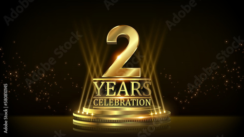 2 years Celebration Golden Jubilee Award Graphics Background. Entertainment Spot Light Hollywood Template  Luxury Premium Corporate Abstract Design Template Banner Certificate. 