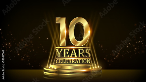 10 years Celebration Golden Jubilee Award Graphics Background. Entertainment Spot Light Hollywood Template  Luxury Premium Corporate Abstract Design Template Banner Certificate. 