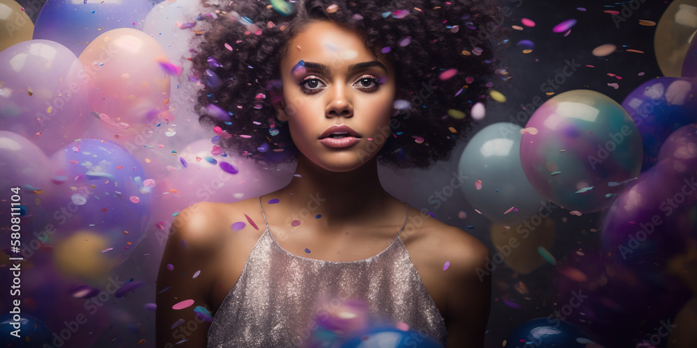 portrait of a woman with balloons. generative AI portrait of a woman with balloons. generative AI