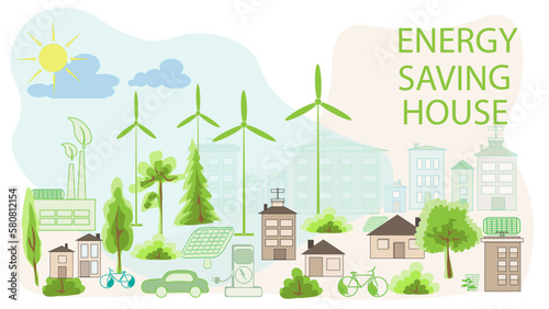 Green eco city vector Protecting the Earth is clean energy.Earth Day is a concern for the environment.Eco  ESG the earth is in the hands of man.