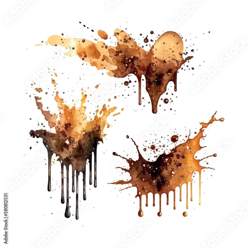 Watercolor Coffee and Milk Splashes Isolated on a White Background set