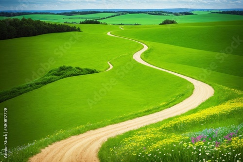 landscape with road in the countryside in summer