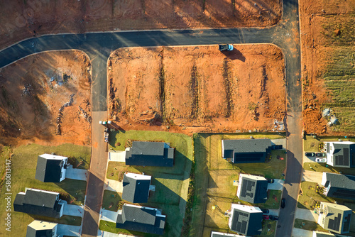 Print op canvas Aerial view of construction site with new tightly packed homes in South Carolina