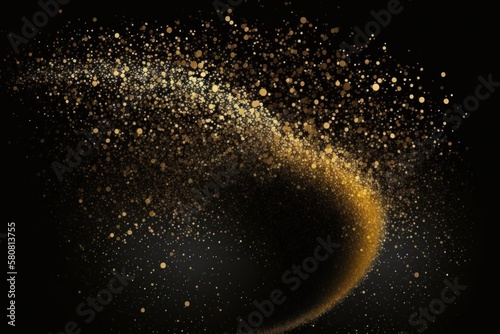 Ornament bokeh glitters background, abstract shiny background with circles, modern overlay design with sparkling glints. Gold background, glittering sparks with effect. Generative AI