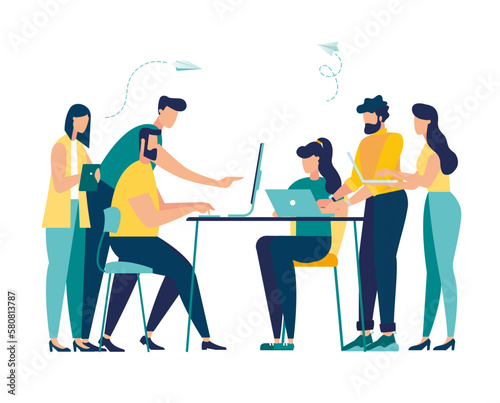 group of people with bubb Discussion, conversation with speech bubbles. illustration brainstorming for idea meeting opinion concept, discussing work in meeting and talk with speech bubbles