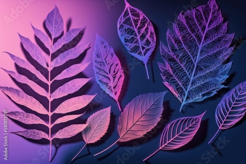 Beautiful green and purple leaves illustrations. Generative ai