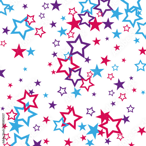 Falling colored stars, colored confetti in the form of stars on a white background, design element