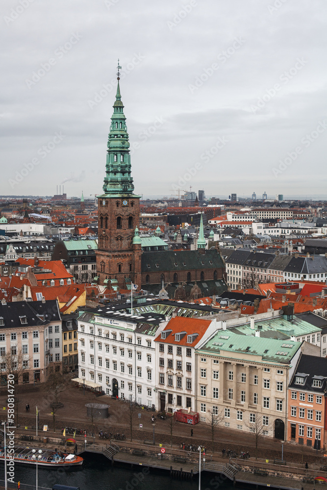 Panoramic view of historical center of Copenhagen, Denmark