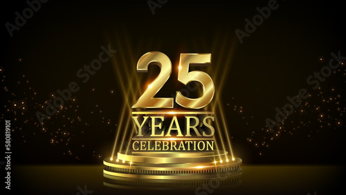 25 years Celebration Golden Jubilee Award Graphics Background. Entertainment Spot Light Hollywood Template  Luxury Premium Corporate Abstract Design Template Banner Certificate. 