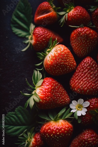 Fraises rouges et juteuses, fruit bien murs, illustration culinaire, ia générative 4 photo