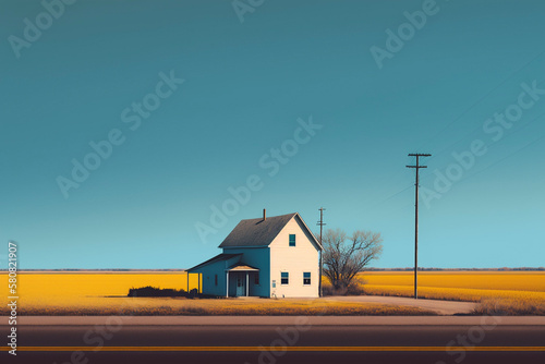 Minimal Midwest Landscape Field Barn Farm Sky Generative AI