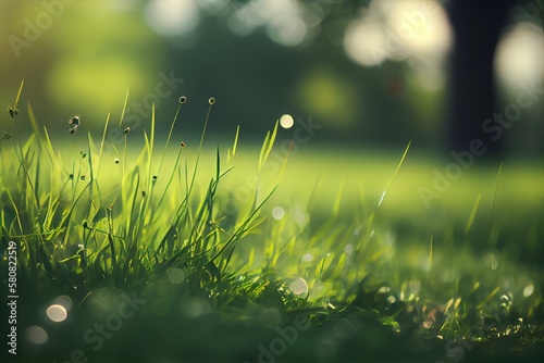  green grass field, bokeh background Generative AI