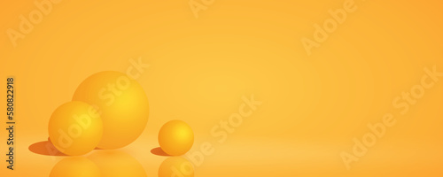 Three plain yellow spheres on a yellowish background - Abstract geometrical reflective banner minimalist design