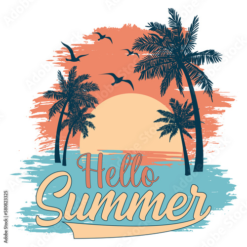 Hello Summer png , retro vintage summer png , summer t shirt design , beach png , summer vibes png , png for sublimation, summer sublimation © HakimGD