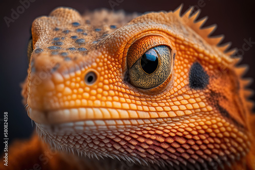 closeup of a bearded red dragon reptile. Generative AI