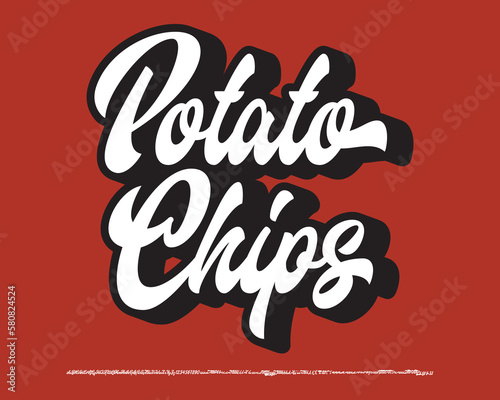 Potato Chips. Original Brush Script Font with Alternate Characters. Vector Illustration.