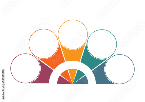  Colorful semicircle and circles for 5 Positions. Template for Infographics