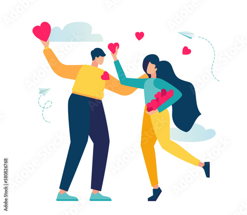 feeling of self love, self respect. woman holds heart in her hand. Positive emotions and harmony with yourself. kind volunteer girl cares. self help and self care. Vector illustration of girl heart