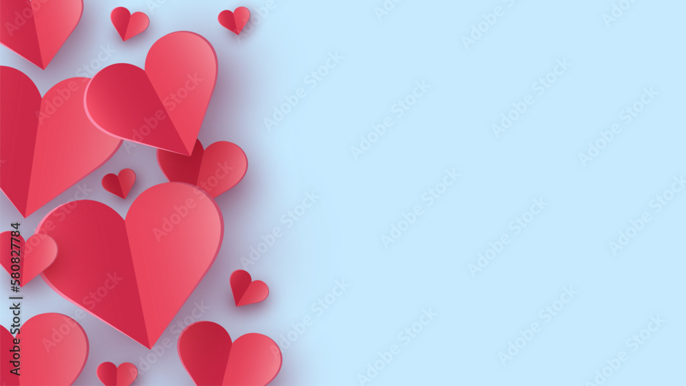 Paper elements in shape of heart on blue background. Concept of design for Valentine’s Day, Mother’s Day and Women’s Day. Vector illustration