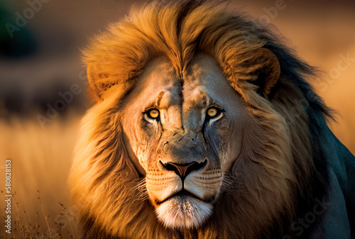 Lion, the king of the jungle and one of Africa's most iconic species, is a majestic and powerful wildlife animal, GENERATIVE AI © nishihata