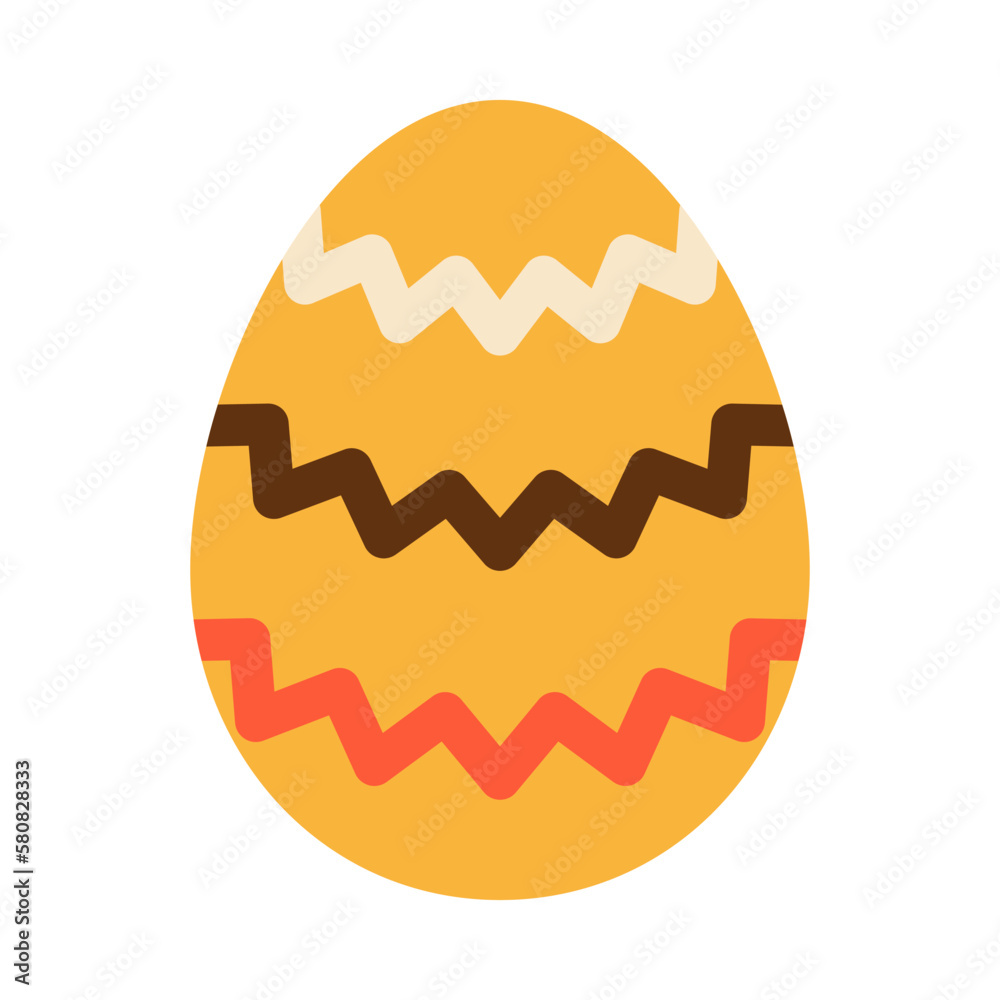 Easter yellow egg with zigzag ornament. Red and brown waves. Egg hunt. Easter tradition. Egg in flat design. Easter yellow egg with zigzag ornament. Red and brown waves. Egg hunt. Easter tradition. Egg in flat design.