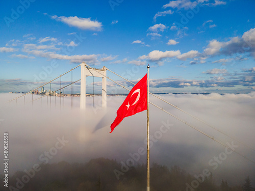Turkish Flag (Turk Bayragi) Drone Photo, Uskudar Istanbul, Turkiye photo