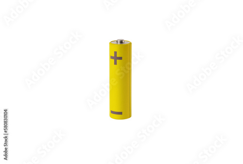Foto AA battery, yellow cylinder alkaline charge with plus and minus isolated on whit